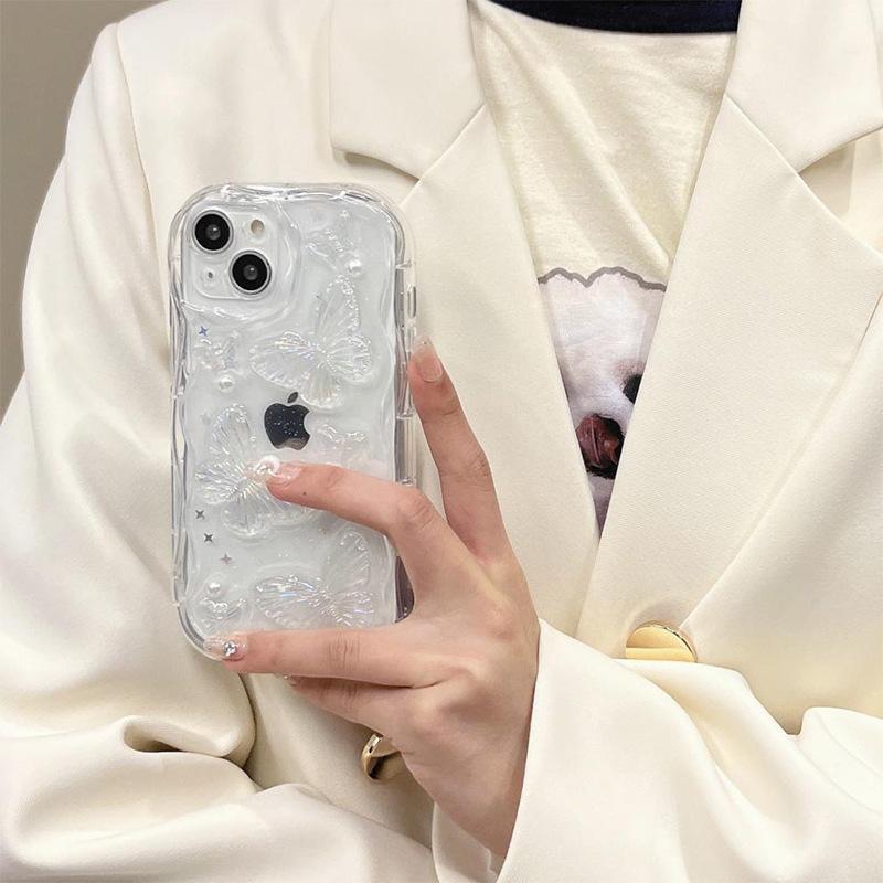 Прозрачный чехол для мобильного телефона с узором «Ветер» для iPhone 15 Pro Max, жемчужная бабочка, яблоко 17, блестки, волнистый 13