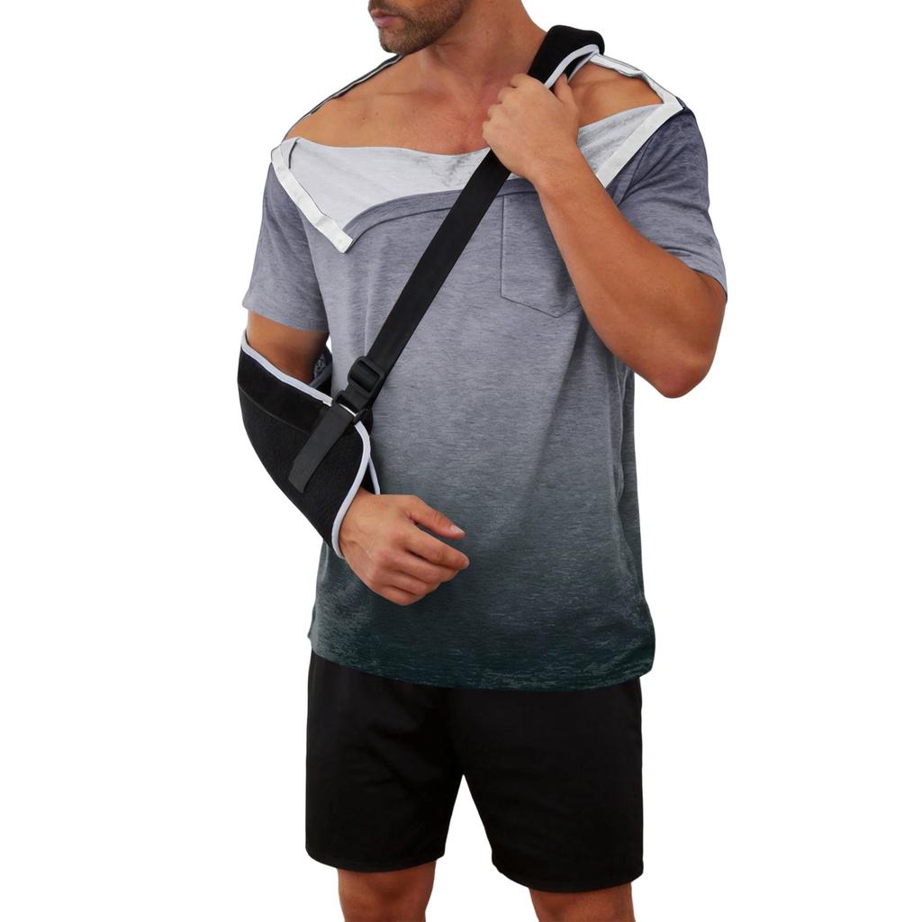 Men’s Gradient Print Recovery Shirt Full Front Short Sleeve Adaptive Top with Side Closures for Easy Dressing and Access