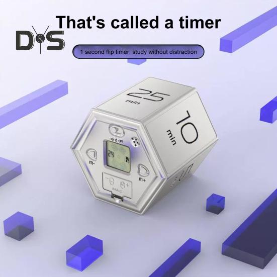 Вращающийся таймер Pomodoro на 5-60 минут, светодиодный дисплей, ползунковый переключатель, шестигранный стол, перевернутый таймер производительности, вибрация, беззвучный будильник для работы, учебы, кухни