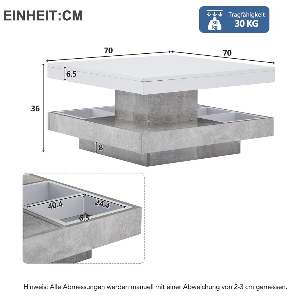 Квадратный вращающийся современный журнальный столик со скрытым отделением для хранения, креативный диванный столик, кофейный столик, центральный столик для дома, офиса, белый и мраморный