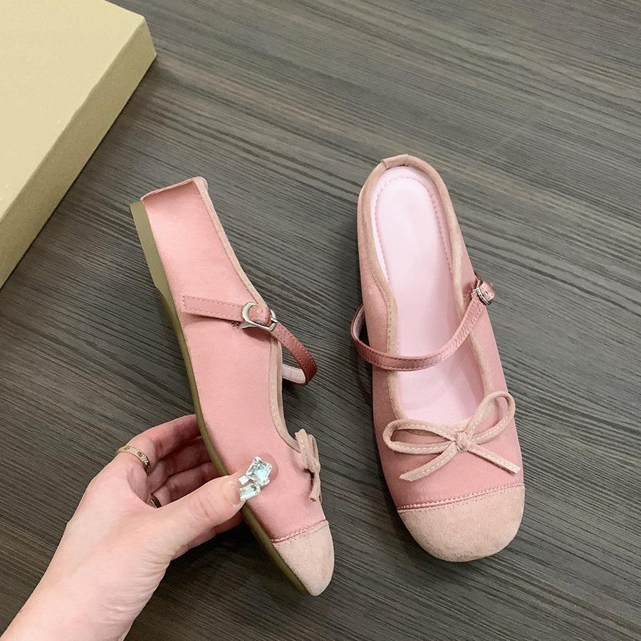 Внутренняя высота увеличивается небольшой ароматный ветровой мешок голова полутапочки женская обувь носить 2024 новые летние балетки Мэри Джейн одиночные туфли