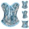 Винтажный цветочный парчовый корсетный топ для женщин, Элегантный strapless бюстье с кружевной отделкой и бантом из ленты, Синий S-XXL