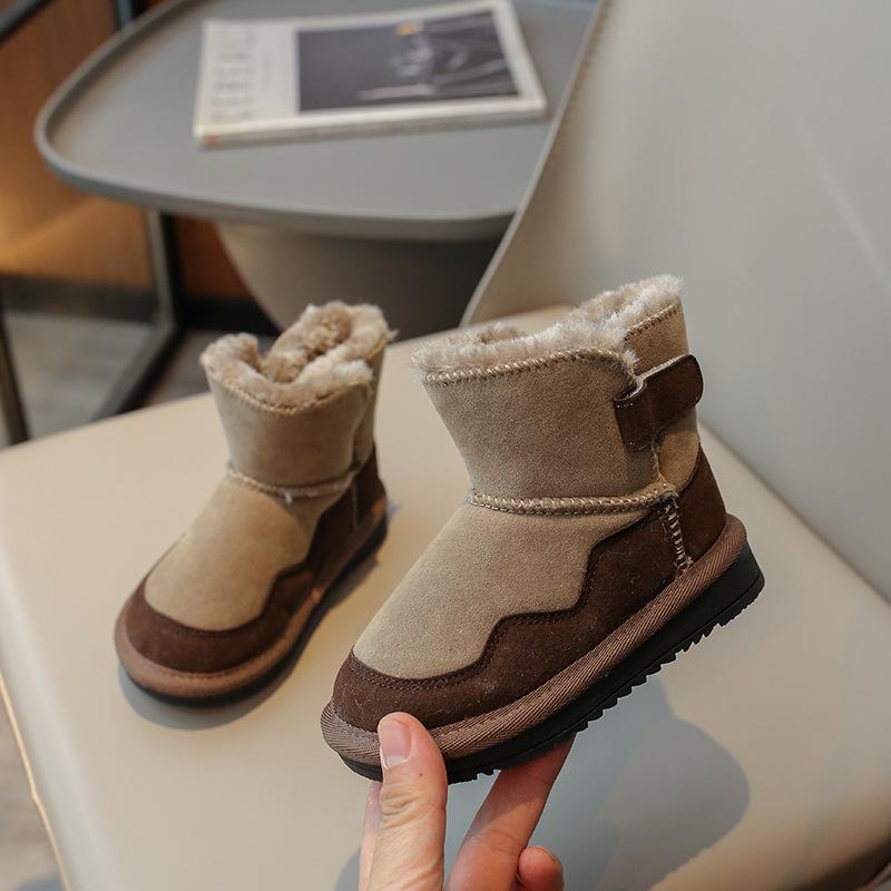 Girls' plush thick snow boots winter item children's Korean version cotton boots soft sole able and versatile