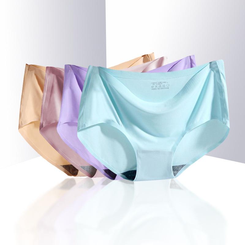 Women's Ice Silk Seamless Mid-Waist Panties - Breathable, Sexy Triangle Design