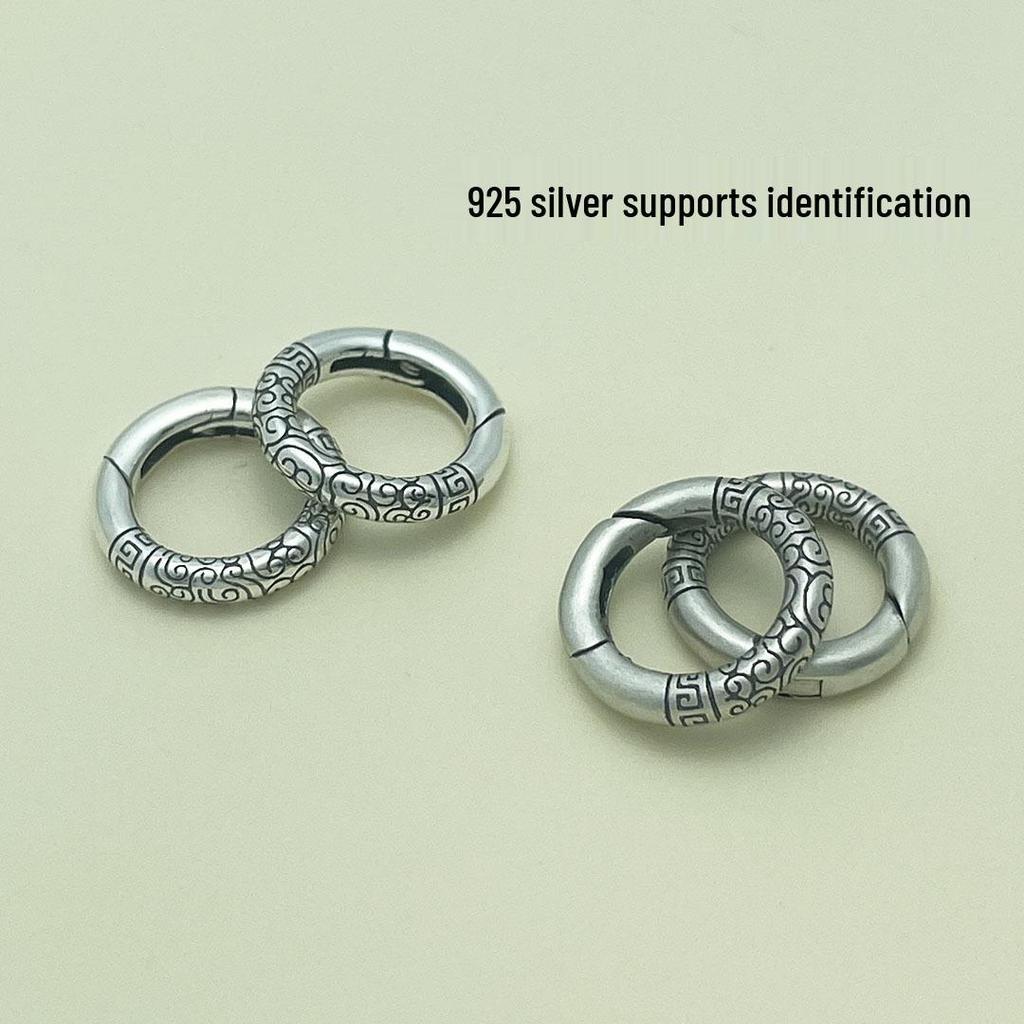 S925 Sterling Silver Ruyi Cloud Connector: Round Ring, Spring Clasp, Woven Card for Bracelet & Necklace.