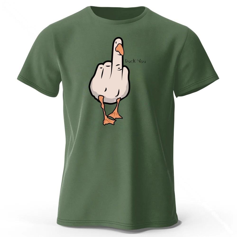 Mens Funny Middle Finger Duck Latest Pure Cotton Sports Short Sleeved Running Fitness Plus Size Loose Tshirt Street Daily Top