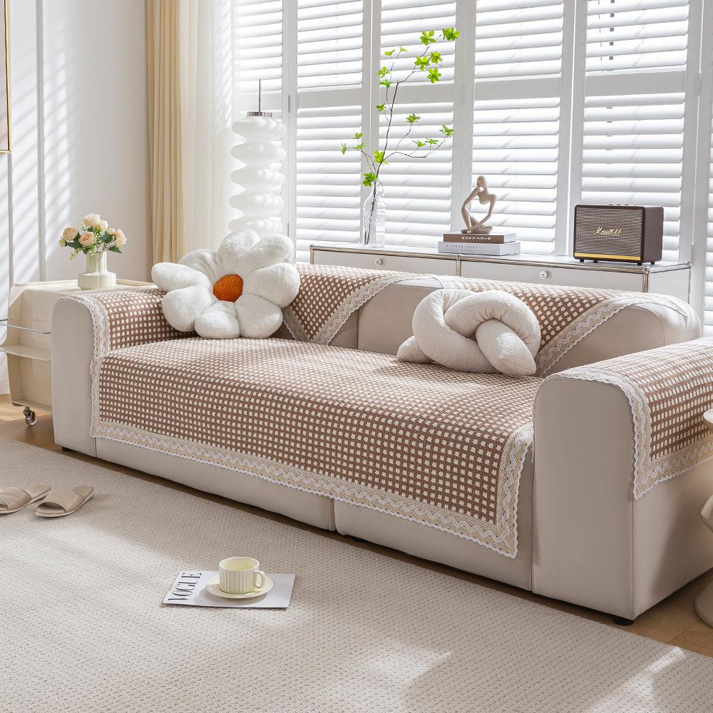 Подушка для дивана из хлопкового льна Four Seasons Universal Weaving Plaid Non Slip Sofa Cover Подушка для утолщенной мебели для гостиной Dust