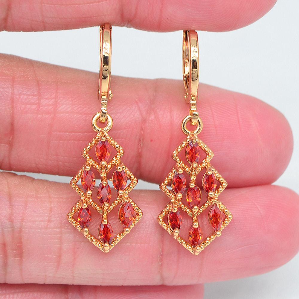 Women Fashion Green Cubic Zirconia CZ Rhombus Drop Earrings Jewelry