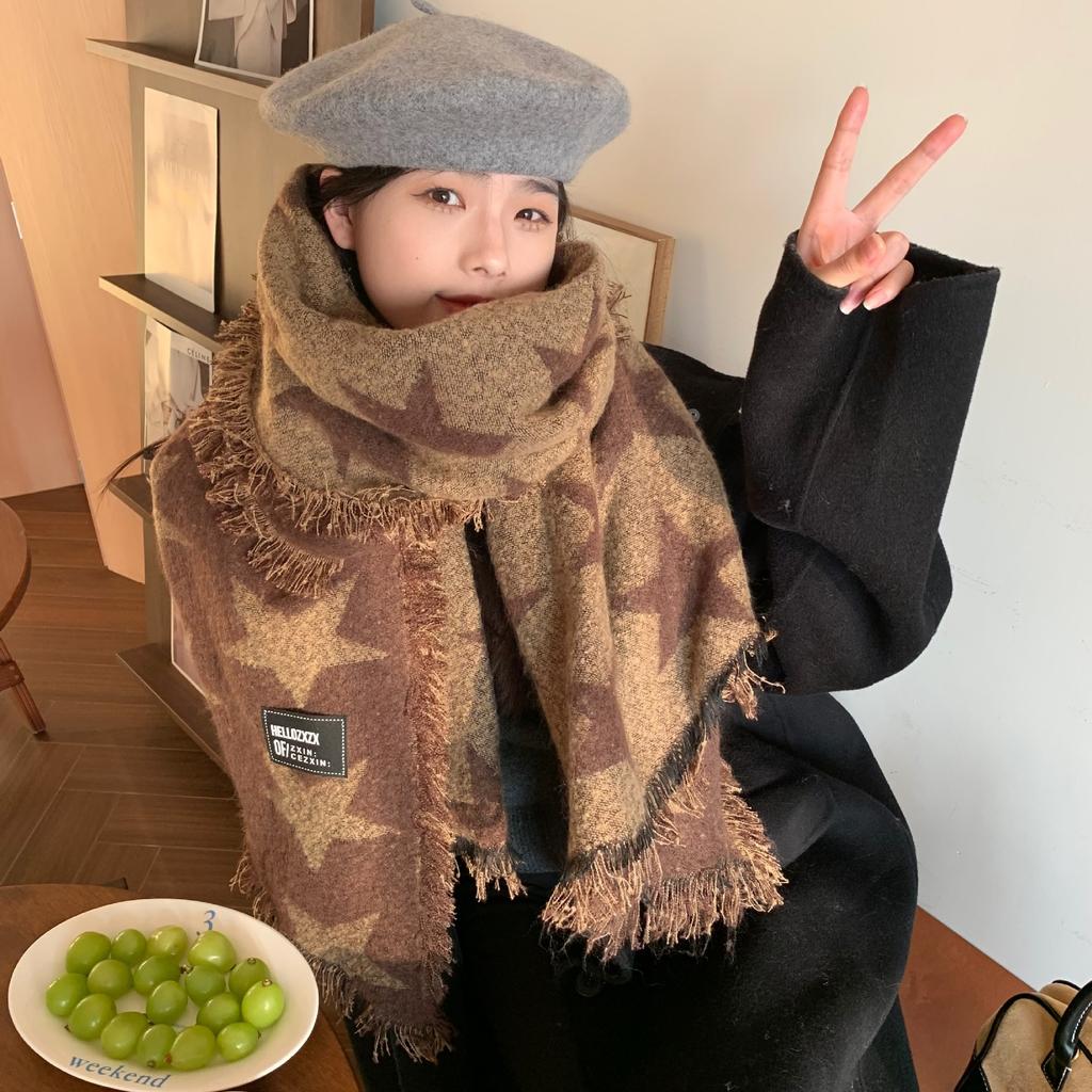 Korean Version of Star High End Scarf for Girls In Winter Thickened Qianqiao Warm Scarf Versatile Cold Proof Student Shawl