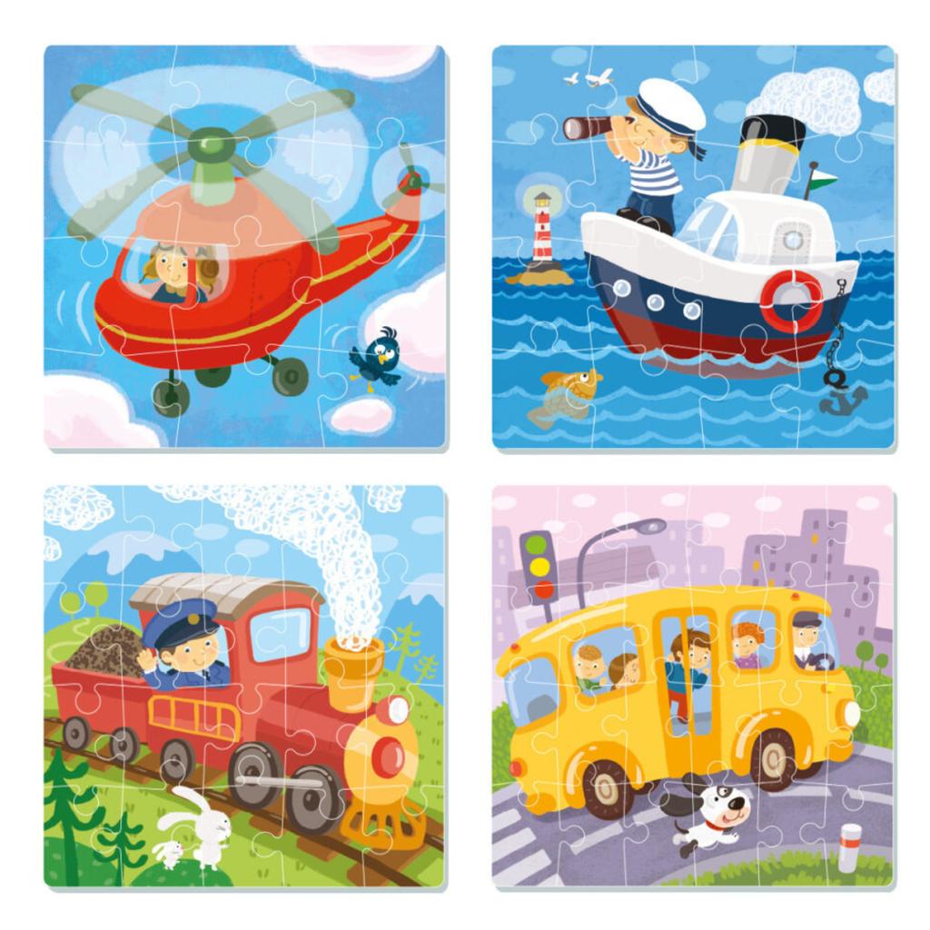 Zestaw Puzzli Edukacyjnych Transport 4W1 - Cztery Układanki Dla Dzieci Rozwijające Umiejętności Poznawcze I Manualne