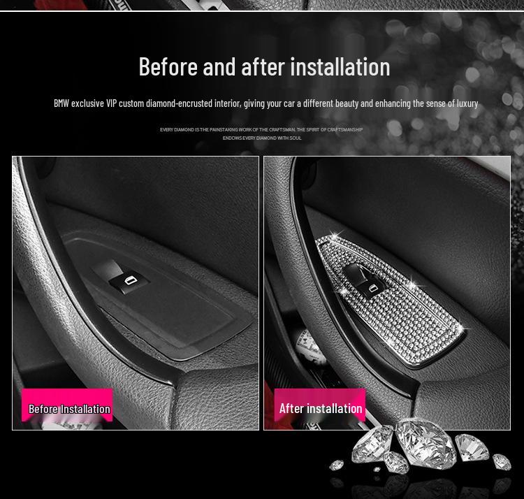Наклейки с декоративной инкрустацией бриллиантами для модификации интерьера BMW для 16-20 X1 Стеклоподъемники (Передний задний)