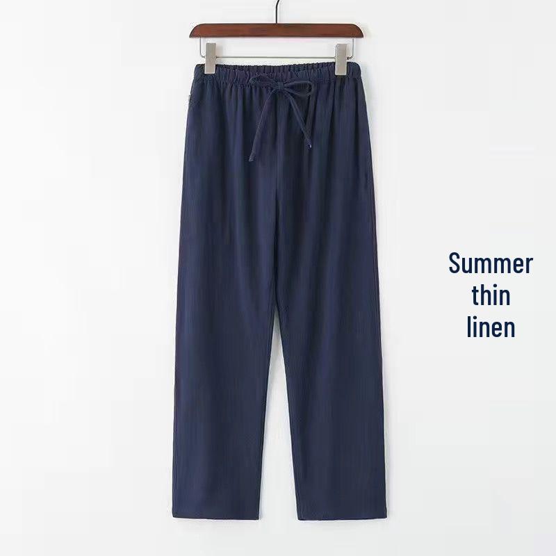 Мужские летние тонкие хлопково-льняные повседневные белые брюки в китайском стиле