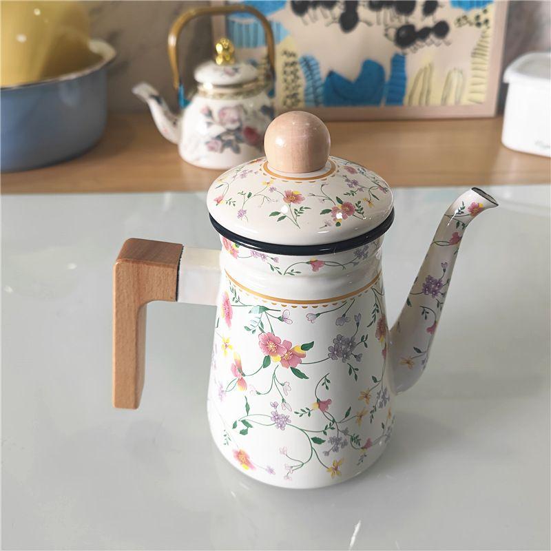 Винтажный эмалированный кофейник и чайник для индукционной плиты, подходит для использования в отеле и дома