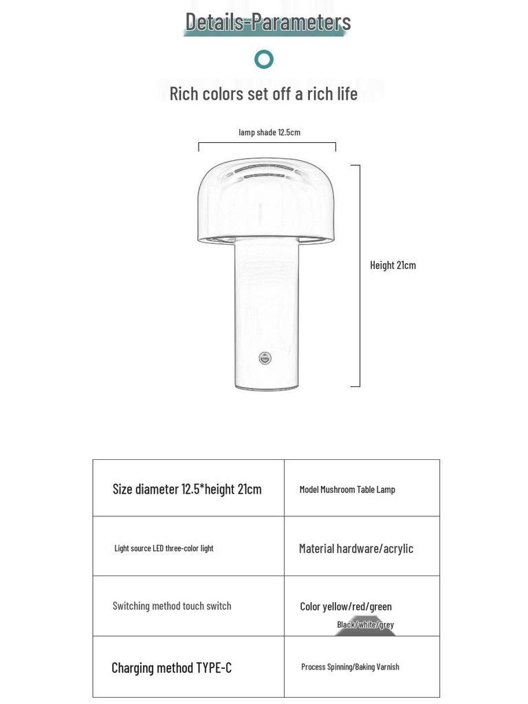 Nordic Retro Mushroom Metal Bedside Lamp - Stylish Table Lamp for Bedroom, Restaurant, or Bar with Charging Feature.