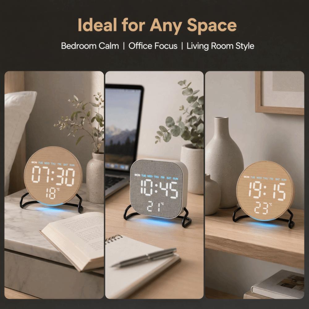 Round/Square Digital LED Clock Plastic Bedside Wake-up Clock Creative LED Electronic Watch Student