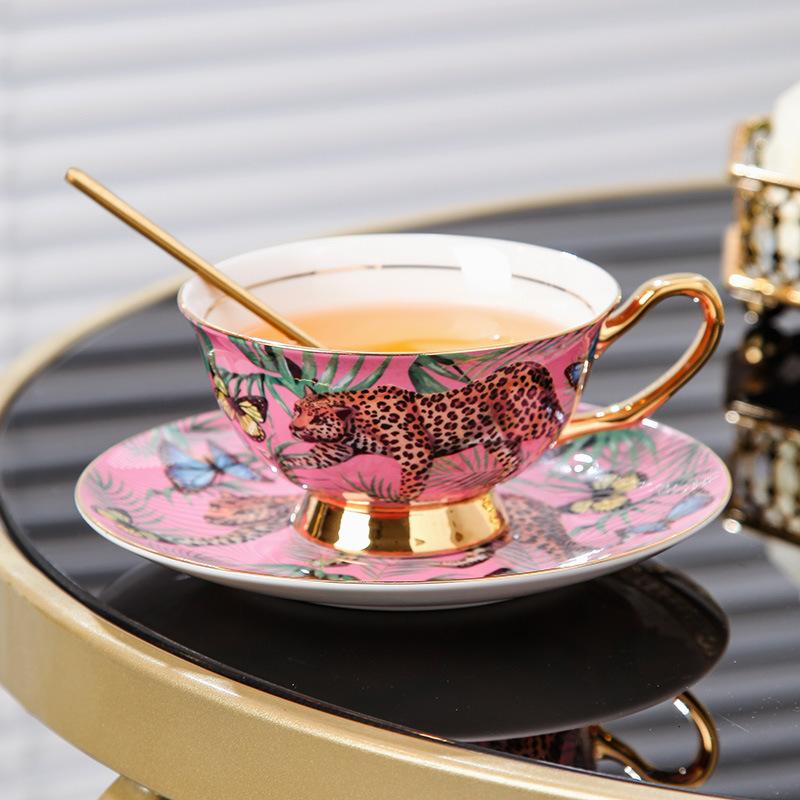 Креативная розовая кружка из костяного фарфора с изображением леопарда, гепарда, керамическая чашка для кофе, молока, воды, дневного чаепития, домашняя посуда для напитков