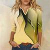Women's Fashion Shirt Casual Raglan Sleeve Pocket V Neck 3/4 Sleeve Loose Printed T-shirt Women's Top