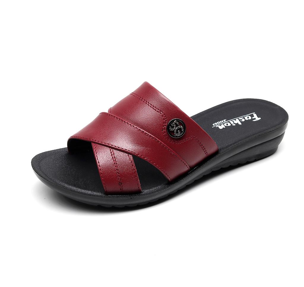 Сандалии для среднего и пожилого возраста, сандалии для мам, женская летняя верхняя одежда, нескользящая мягкая подошва из коровьей кожи, плоская подошва для среднего и пожилого возраста, большие размеры