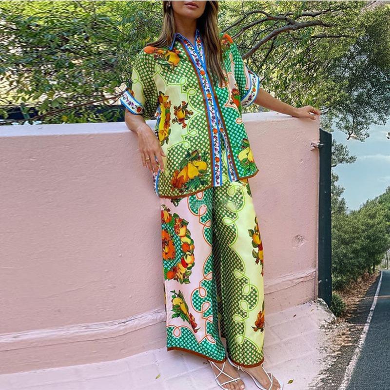 Women's Summer Printed Pocket Casual Loose Suit