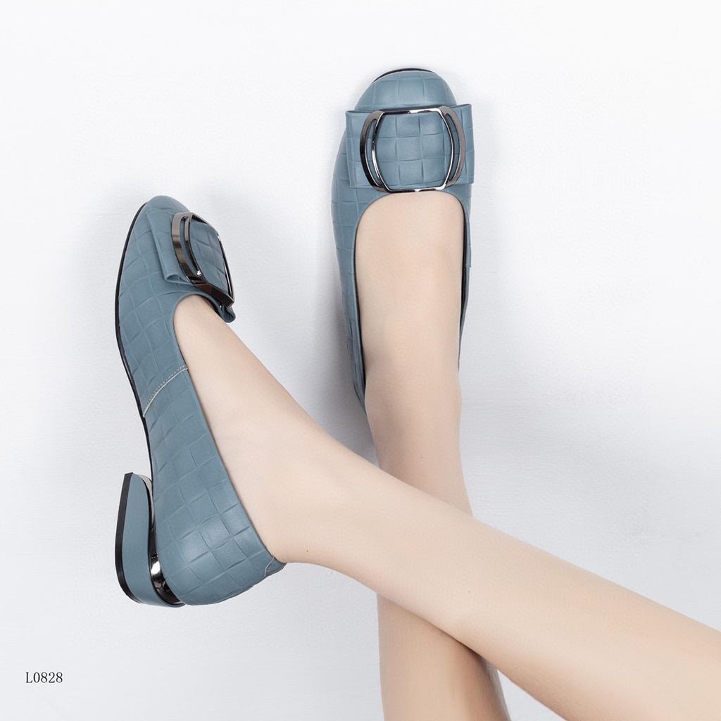 Women's Shoes 2025 Spring New Doudou Shoes Woven Embossed Cowhide Soft Sole Soft Surface Round Head Metal Buckle Shallow Mouth Flat Shoes