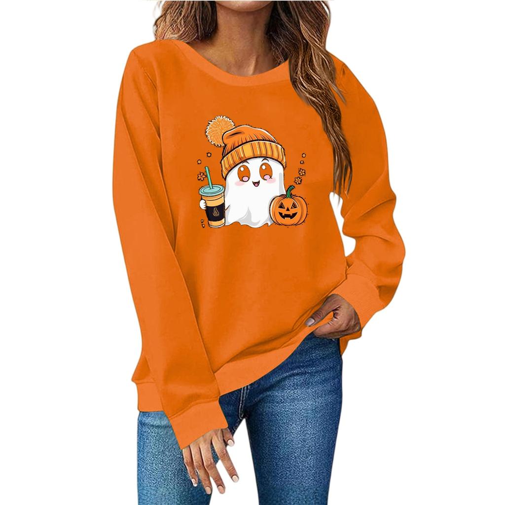 Женская мода повседневный принт повседневный длинный рукав круглый вырез толстовка топ