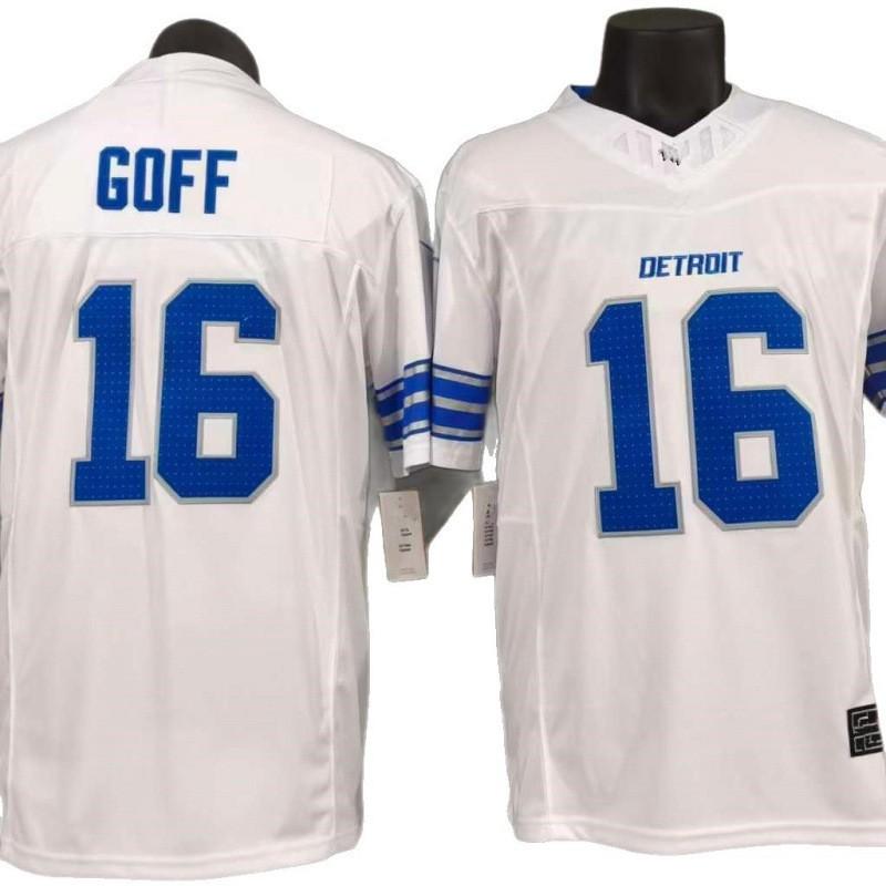 Mens Detroit Lions 16 Goff 3rd Generation White Football Jersey Size S-3XL