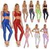Women's Seamless Sheer Bodystocking Shiny Crop Tops with Leggings Yoga Workout