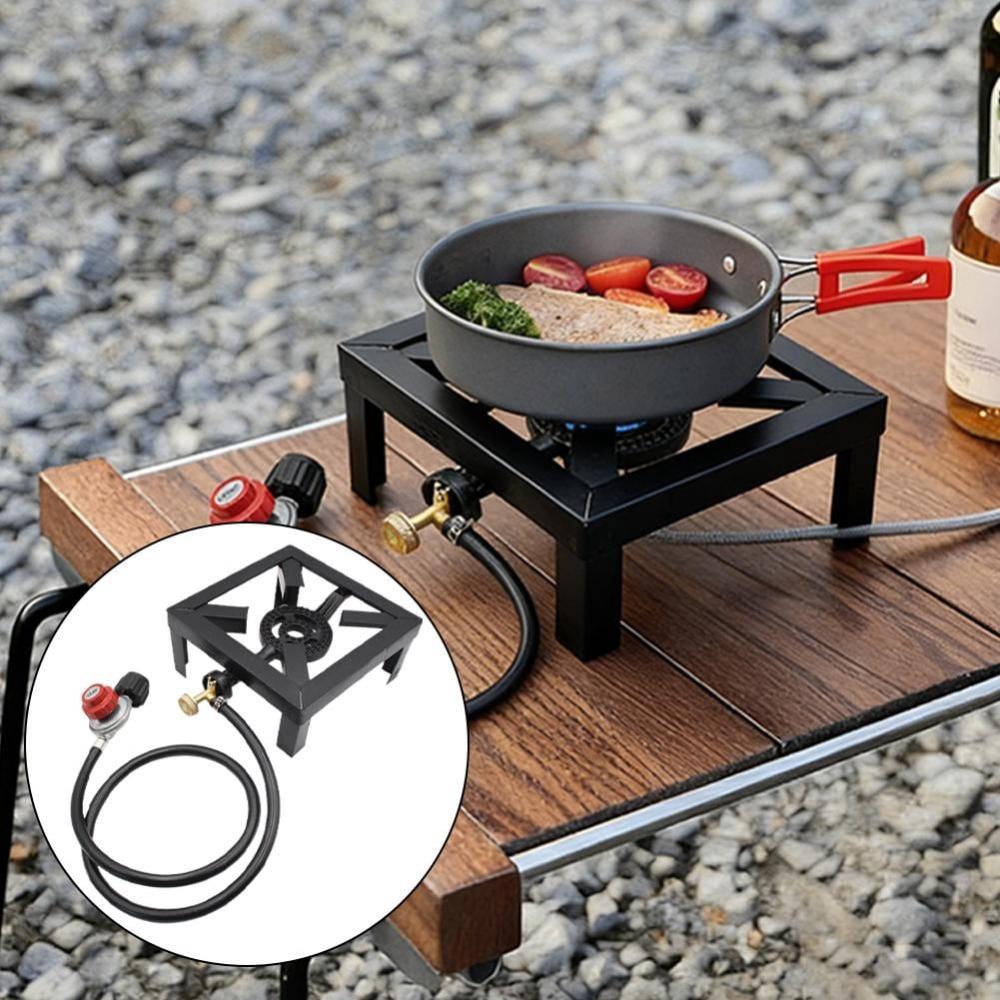 Cast Iron Portable Gas Stove, 8000W Propane Camping Burner with High Pressure Hose and Adjustable 0 to 20 PSI Regulator