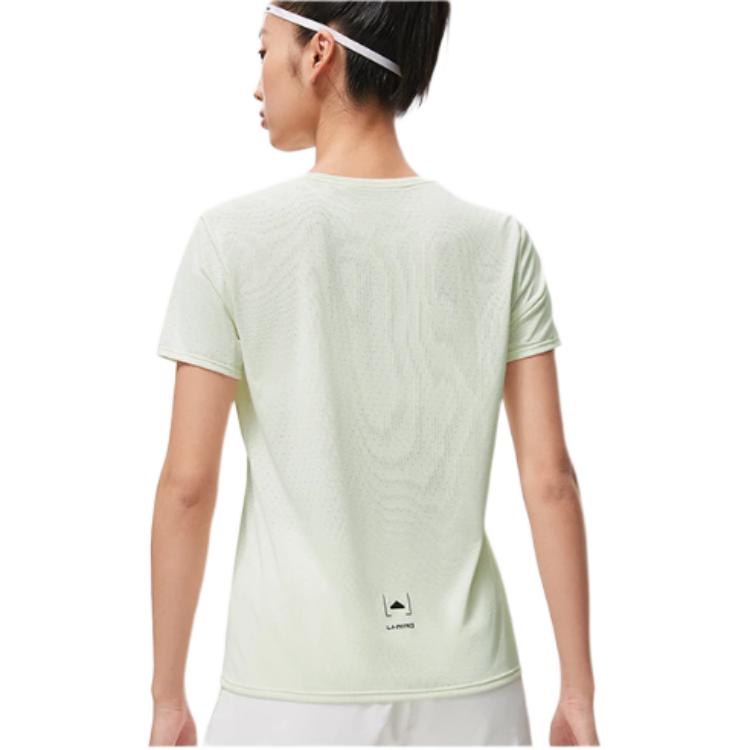 Футболка Li Ning Running Series однотонная светоотражающая быстросохнущая дышащая с коротким рукавом женская кремово-белая ATST082-5