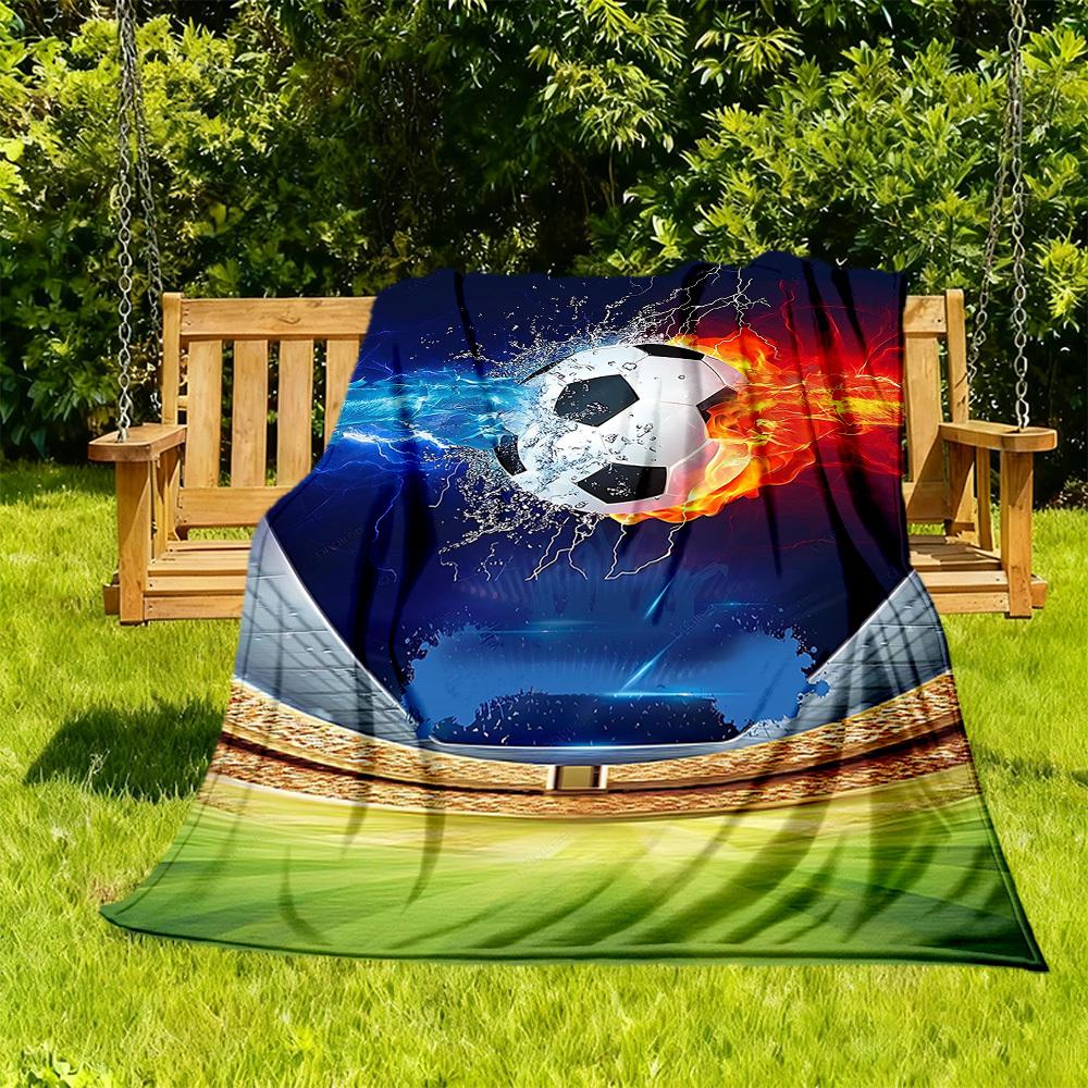 1pc Soccer Ball Fire Outdoor Blanket Lightweight Flannel, Soft & Warm, All-Season Use for Sofa, Outdoor, Camping, Living Room, Office089