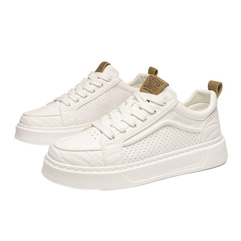 2025 summer new men's lightweight casual white shoes comfortable thick sole heightening hole punching board shoes casual shoes