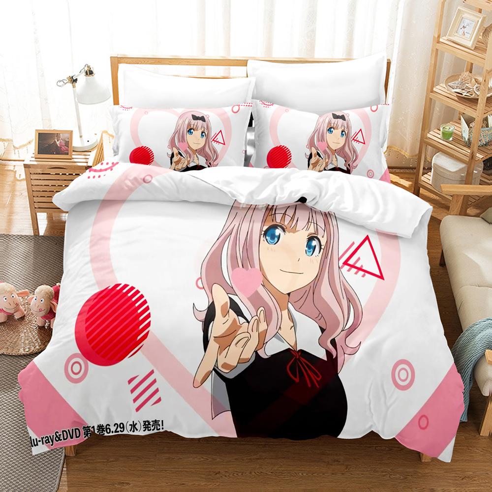 Постельное белье Kaguya Sama Love Is War 3 предмета Кагуя Синомия Наряд горничной Красное сердце с принтом аниме Пододеяльник Все размеры