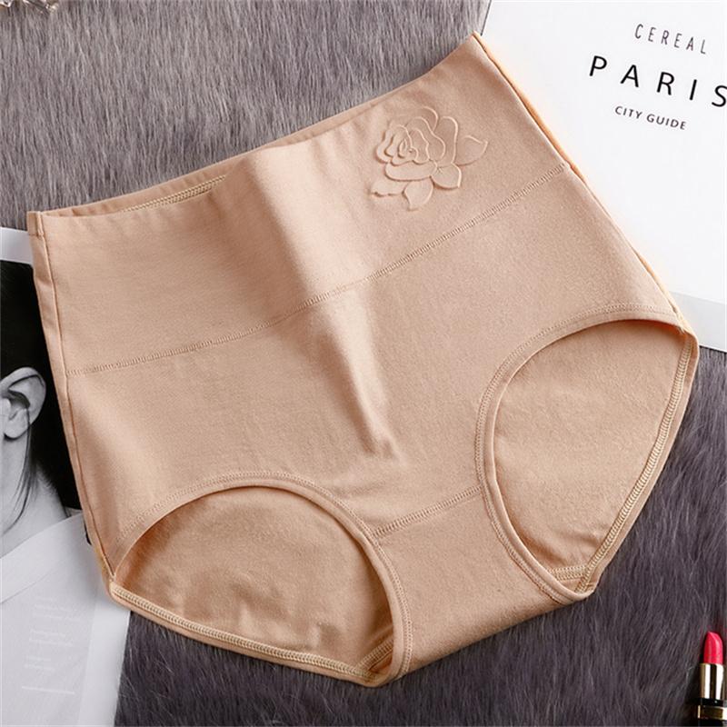Panties Cotton Women Large Size Elastic Soft Ladies Underwear Breathable Sexy Embossed High Waist Briefs