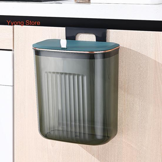 Enlarge Caliber Hanging Trash Bin with Lid Punching Free Strong Load-bearing Kitchen Large Capacity Wall Mounted Garbage Can Household Products