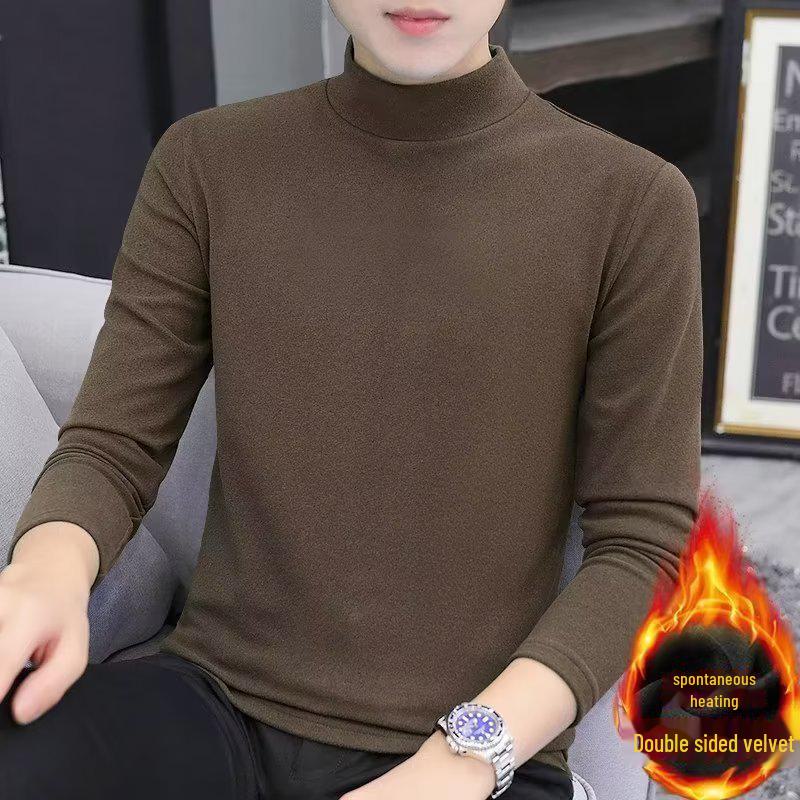 Мужская фланелевая футболка в корейском стиле с полуворотом и длинными рукавами