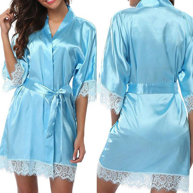 Женская летняя сексуальная ночная рубашка, однотонный шелковый атласный халат, свадебное платье подружки невесты, банный халат