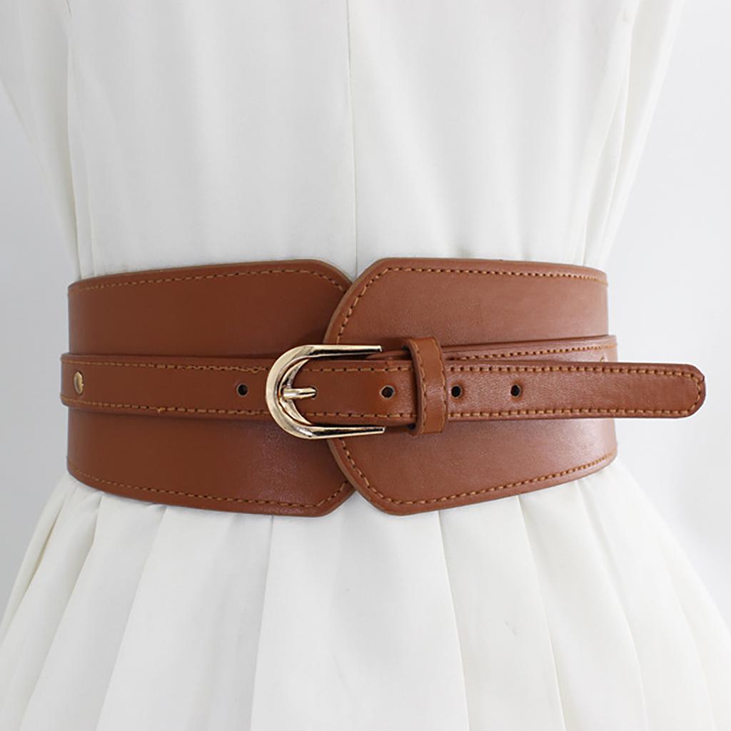 Vintage Elastics Wide Belt Women Fashionable Waist Cincher PU Leather Belt for Party and Daily Wear