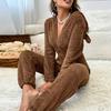 Осень Зима утолщенный Вельвет Женский комбинезон с капюшоном повседневный однотонный Фланелевый Теплый Женский Домашняя одежда Модный Комбинезон пижама Домашняя одежда