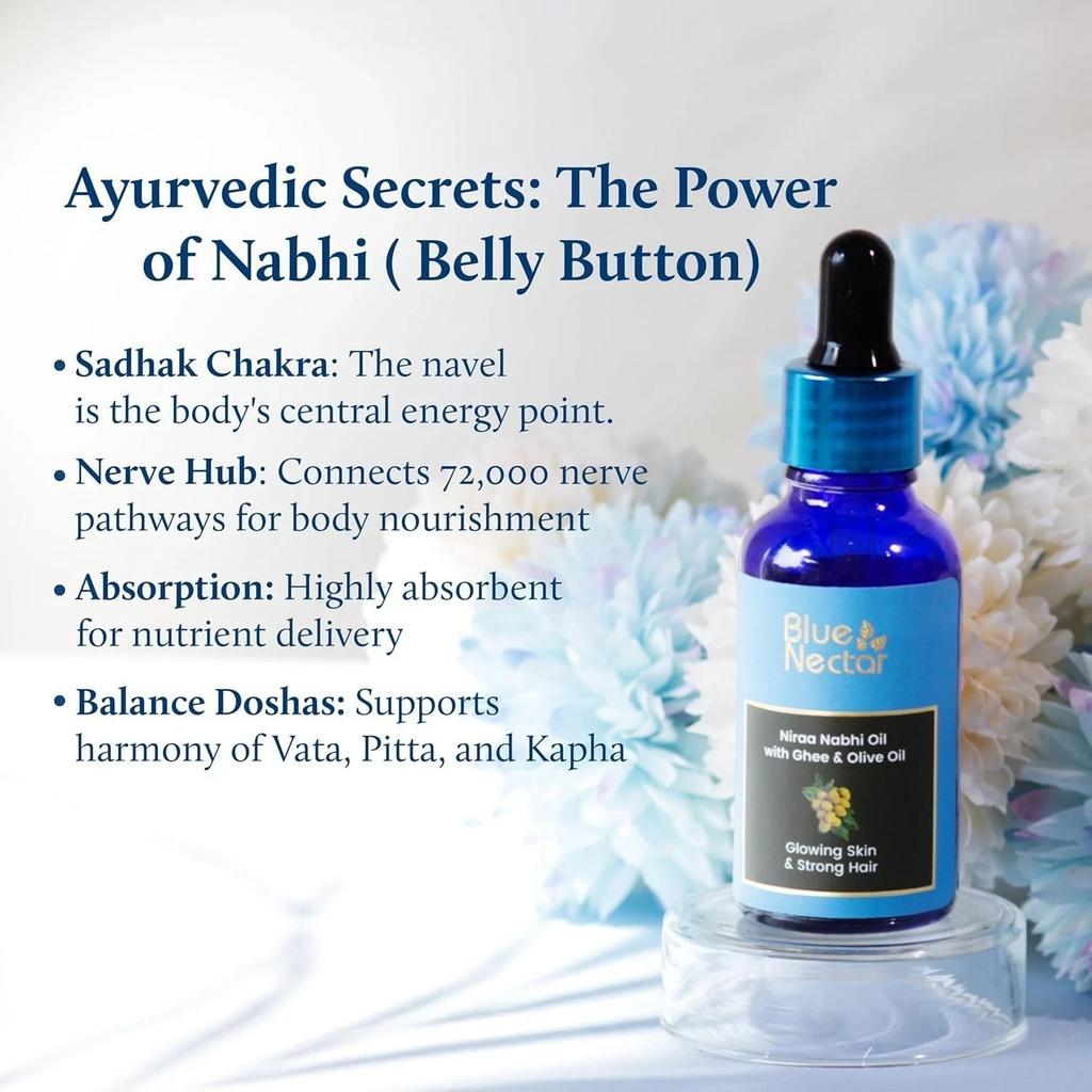 Blue Nectar Nabhi9Belly Button) Oil with Ghee & Olive Oil (22 Herbs, 10ml)