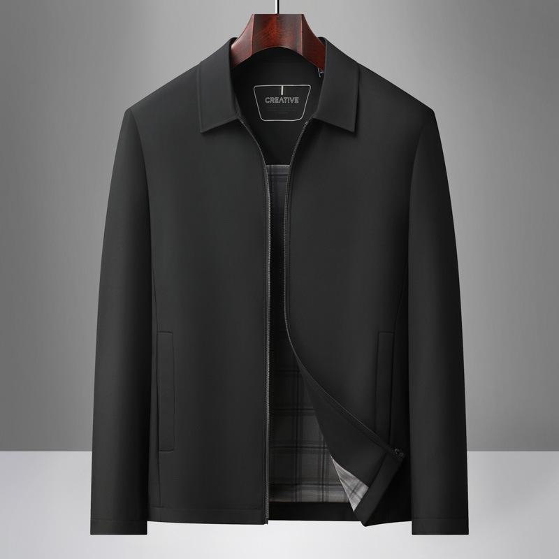 Мужская однотонная куртка с лацканами на весну и осень - Business Casual, Универсальная одежда для папы среднего возраста