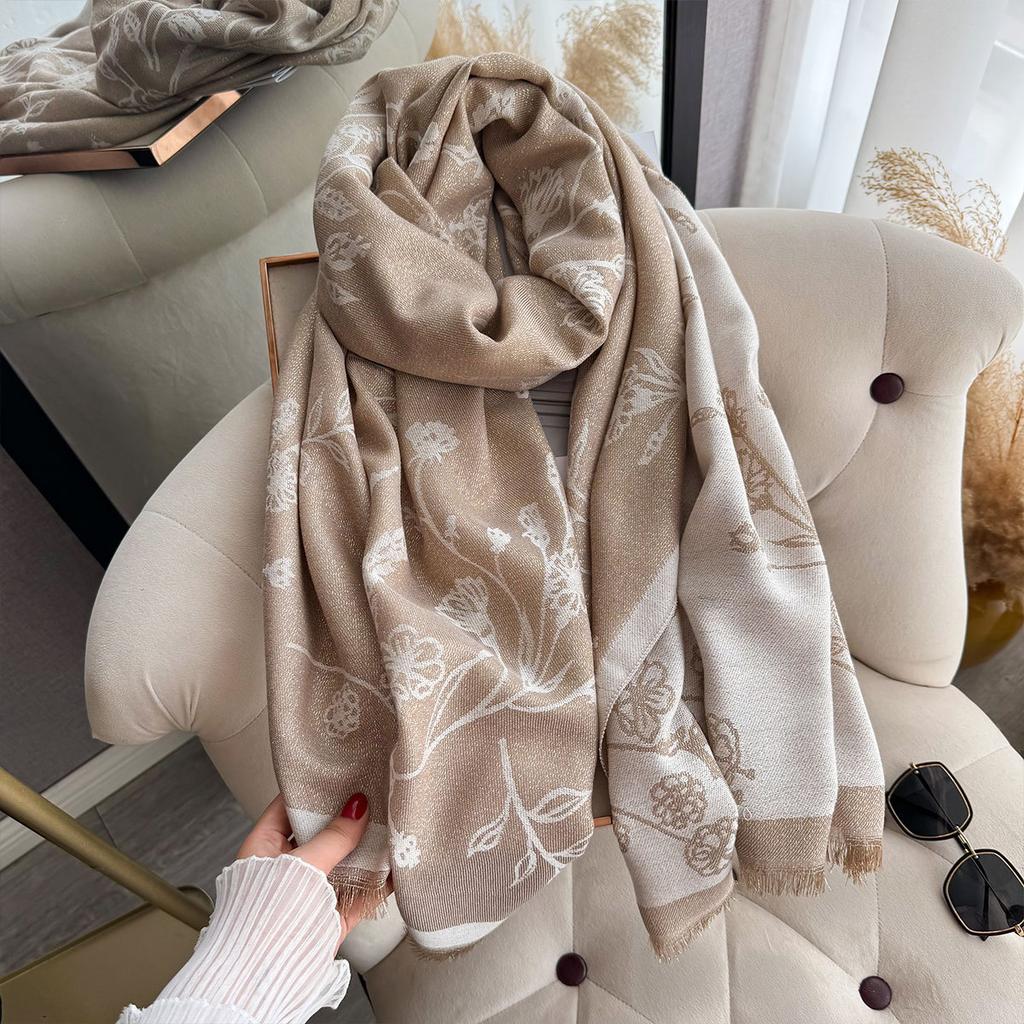 Gold Thread Scarf Women'S Autumn High-End Feeling Small Floral Japanese Silk Scarf Soft Thin Shawl Headscarf