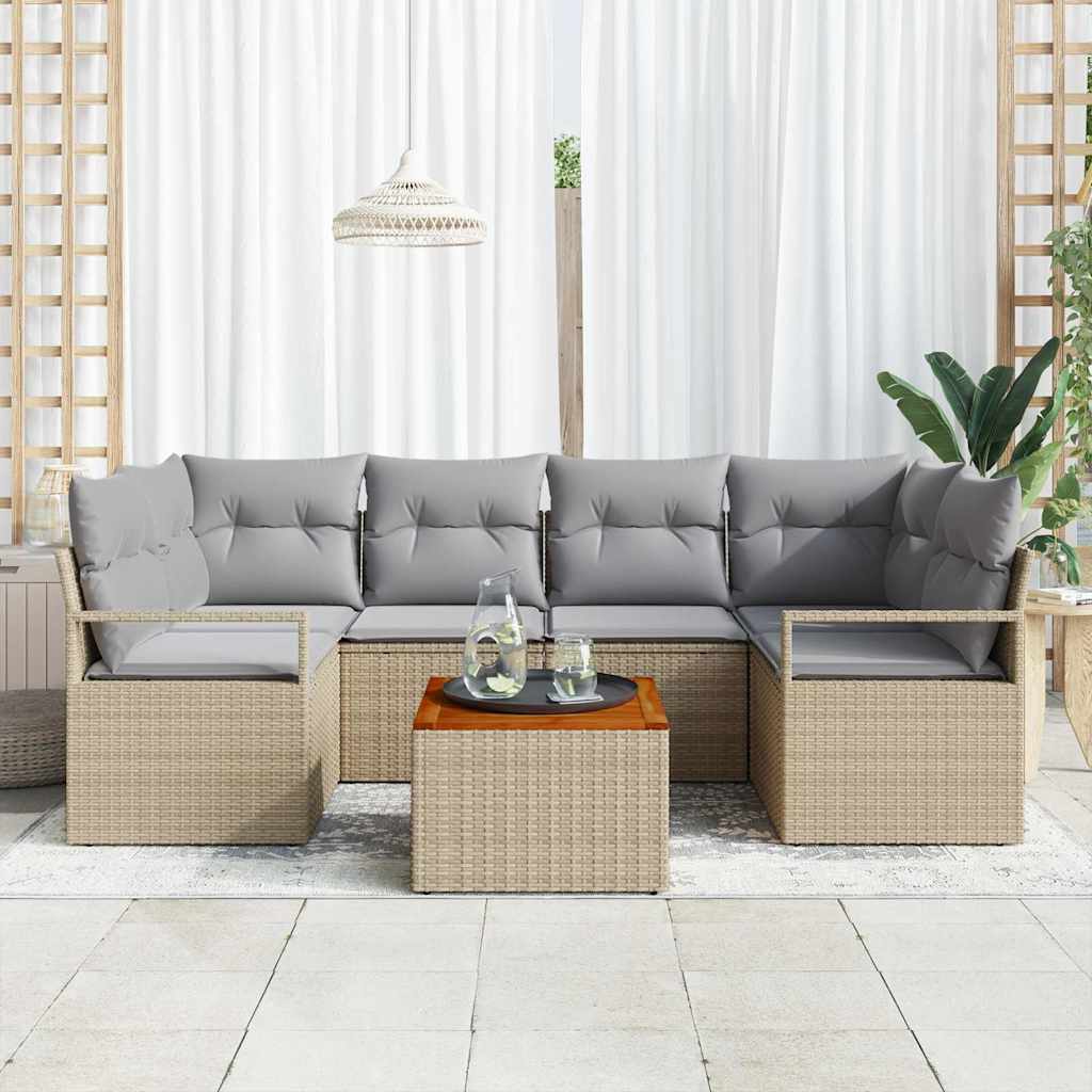 7 Piece Beige Garden Sofa Set with Cushions
