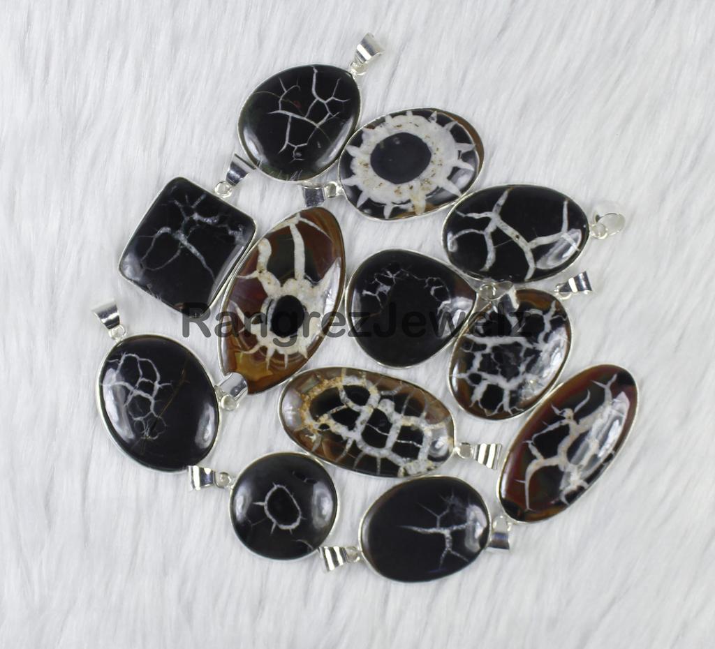 Black Septarian Gemstone Pendant Healing Crystal Pendant Necklace Gems For Supply Bulk Wholesale Bezel Pendant Necklace