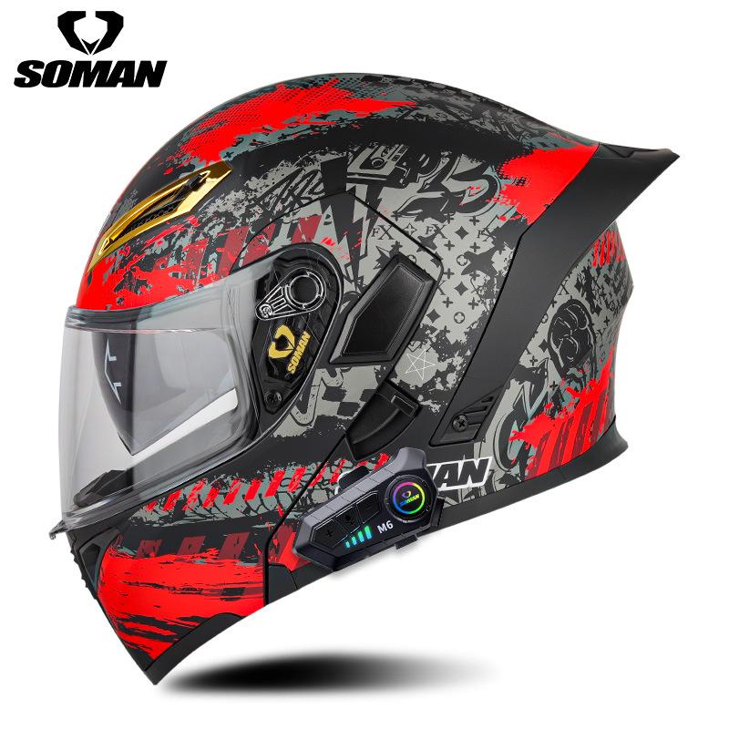 Мотошлем SOMAN SM955-S с двойным визором, откидной, с Bluetooth-гарнитурой HD