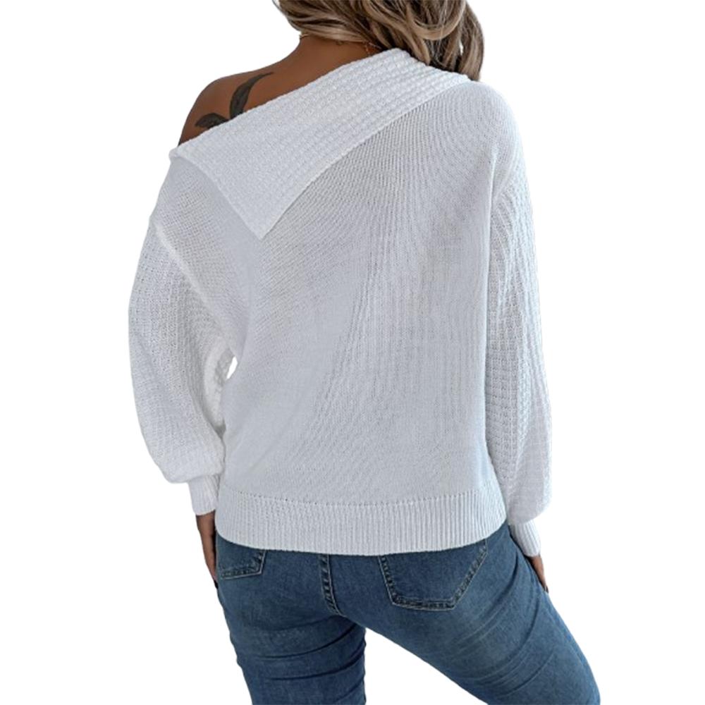 Женские трикотажные джемперы с круглым вырезом и длинными рукавами, пуловеры, свитера с отворотами и открытыми плечами, трикотажные топы