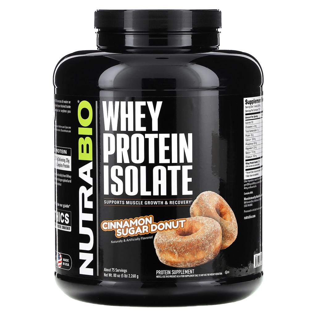 NutraBio Whey Protein Isolate, Cinnamon Sugar Donut, 5 Lb (2,268 G)