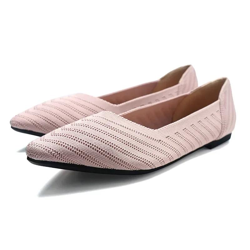 Женская обувь сетчатая дышащая обувь с острым носком на плоской подошве модная мягкая трикотажная обувь женская повседневная обувь без застежек лоферы85