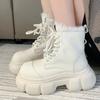 Обувь для женщин 2024 года, горячая распродажа, женские ботинки на шнуровке, зимние, с круглым носком, сплошные, плюшевые, теплые, на платформе, водонепроницаемые, модные, голые ботинки