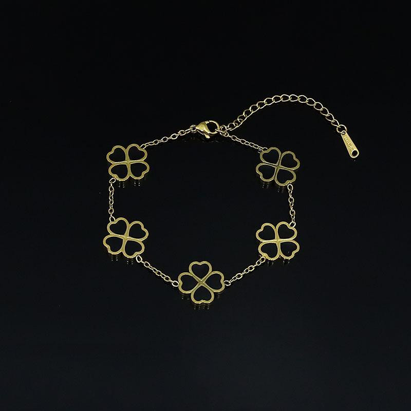 Браслет из титановой стали с четырьмя листочками клевера и пятью цветками, простой женский браслет из нержавеющей стали с эпоксидной смолой, однослойное украшение на руку девушки