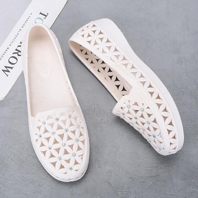 Летние женские сандалии с дырочками на толстой подошве для медсестер, удобные пляжные белые туфли, дышащие и нескользящие